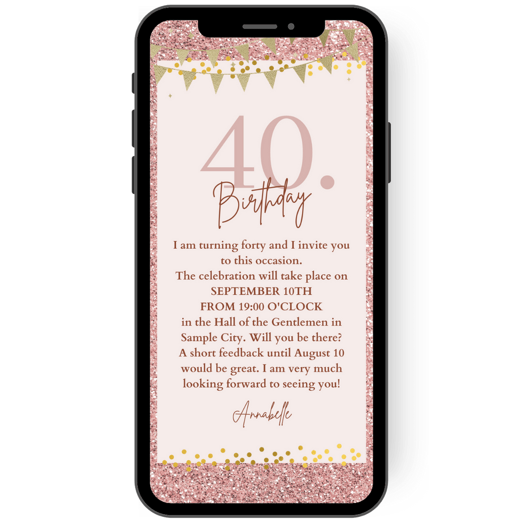 Digital invitation with the year in gold and pink