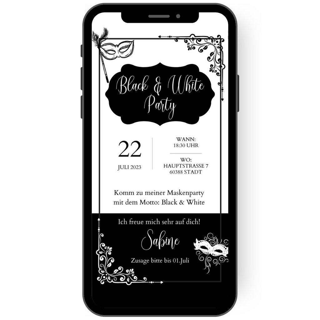 WhatsApp Einladung Maskenball oder Mottoparty