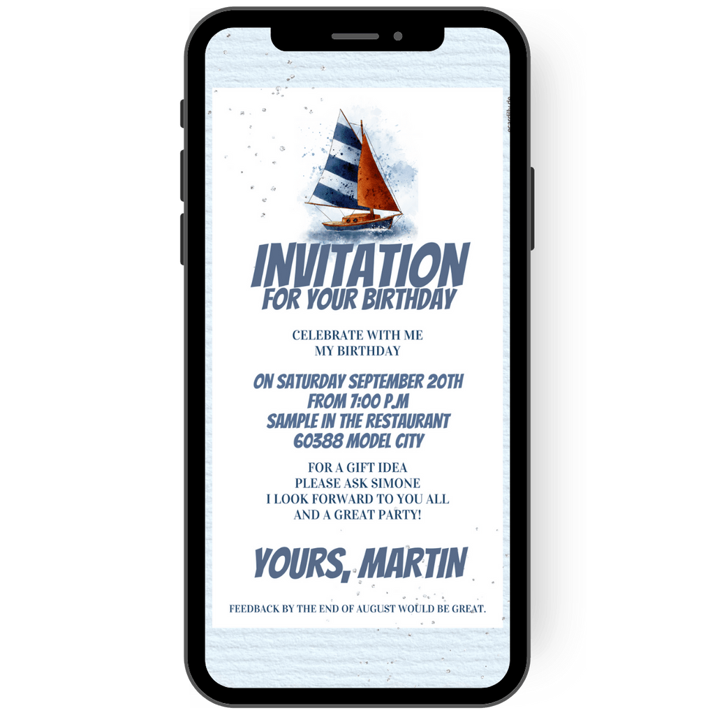 Maritime template Whatsapp invitation with sailboat in blue white red