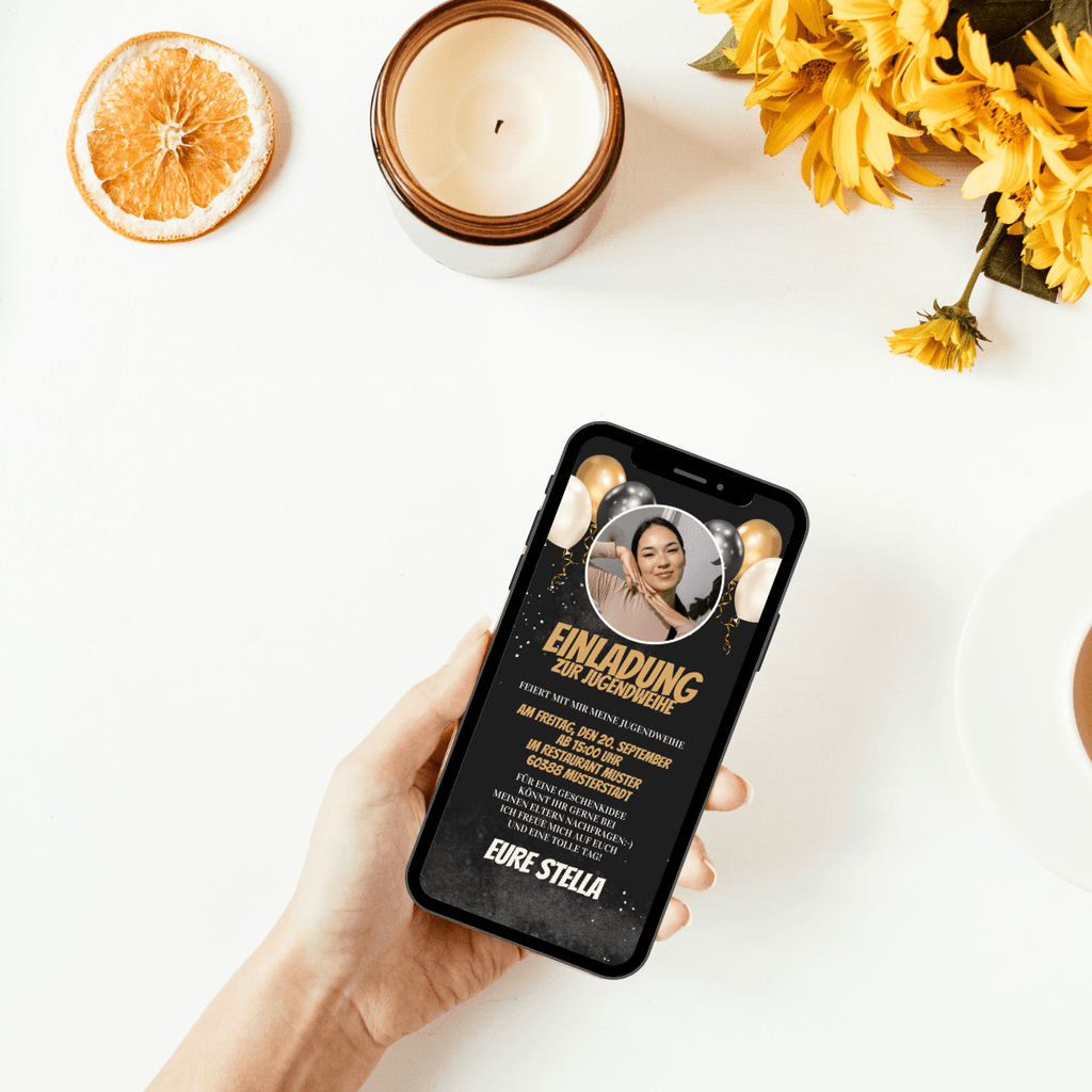 Edle digitale Einladung zur Jugendweihe WhatsApp Einladungskarte
