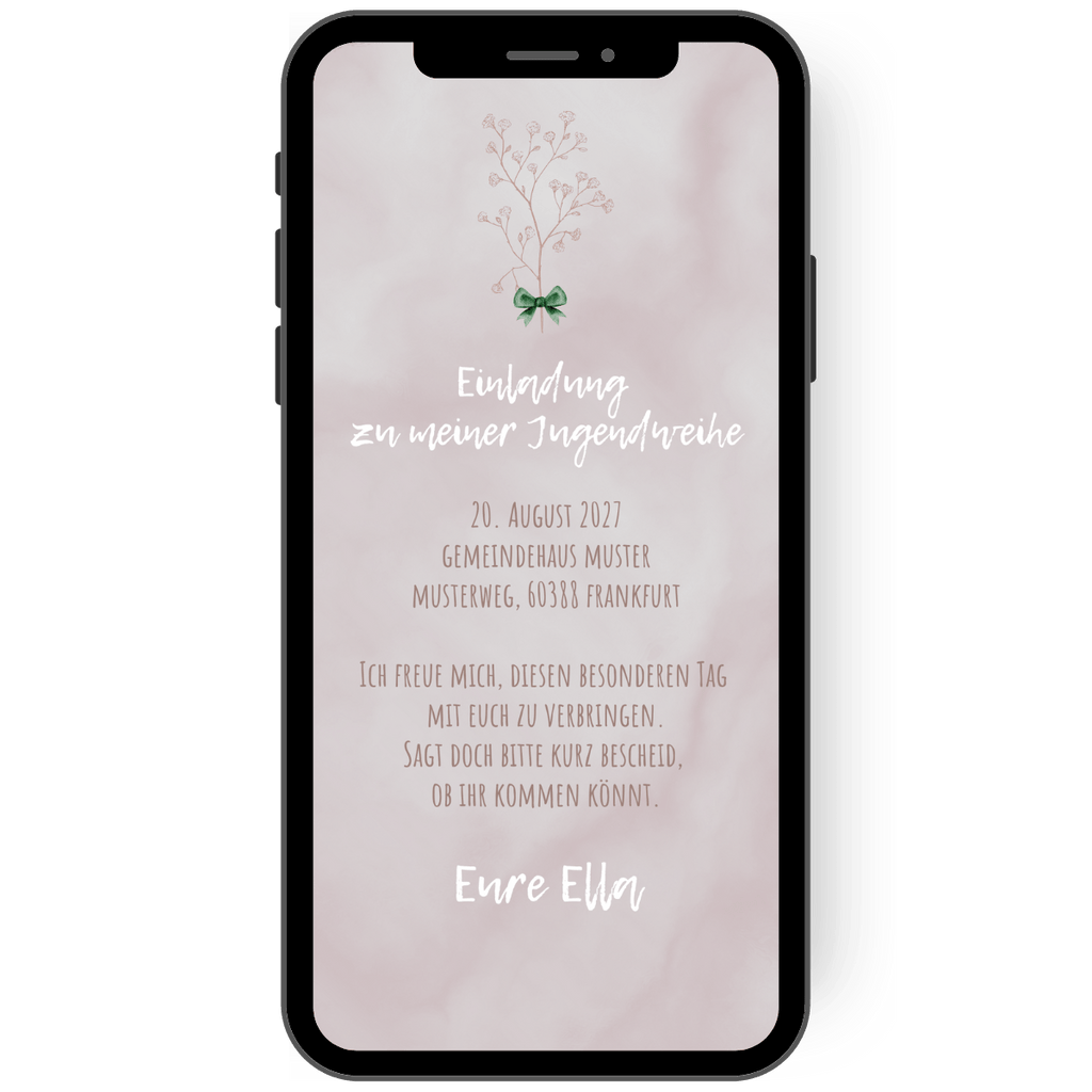Einladung zur Jugendweihe - Rosé - Schleierkraut - eCard - digital - WhatsApp