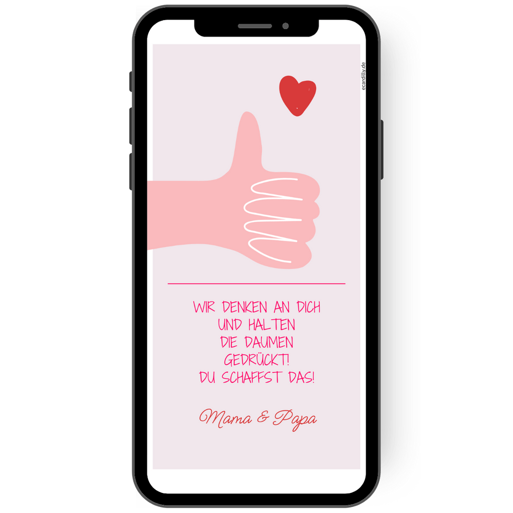Tolle Gluesckwunschkarte mit Daumen nach oben und persoenlichen Worten digitale viel Glueck Karte