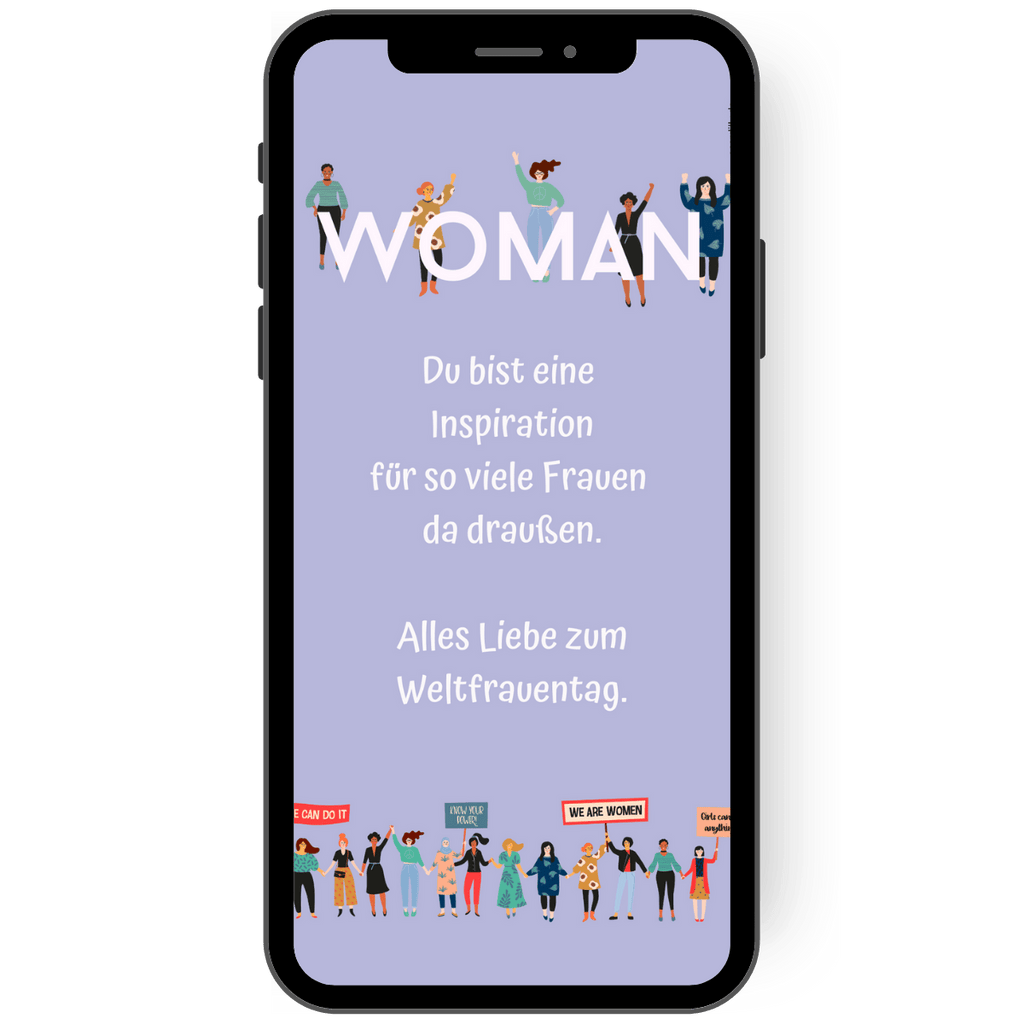 Digitale WhatsApp Grusskarte zum Weltfrauentag mit persoenlichem Wunschtext