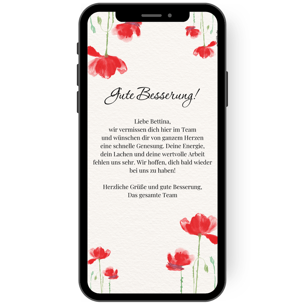 Gute Besserung Karte für WhatsApp mit wunderschönen Mohnblumen