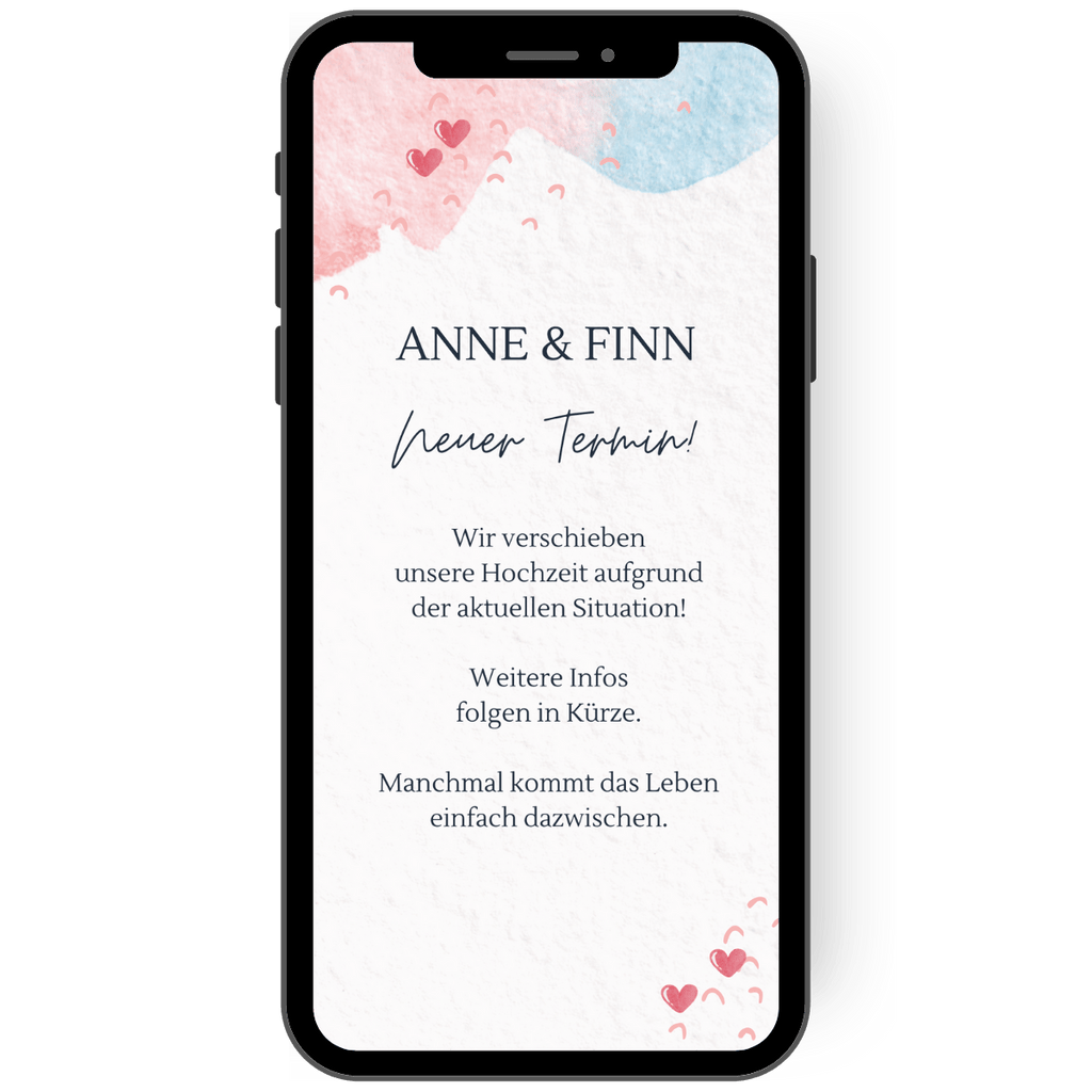 Watercolor Save the Date Karte mit neuem Termin WhatsApp Karte