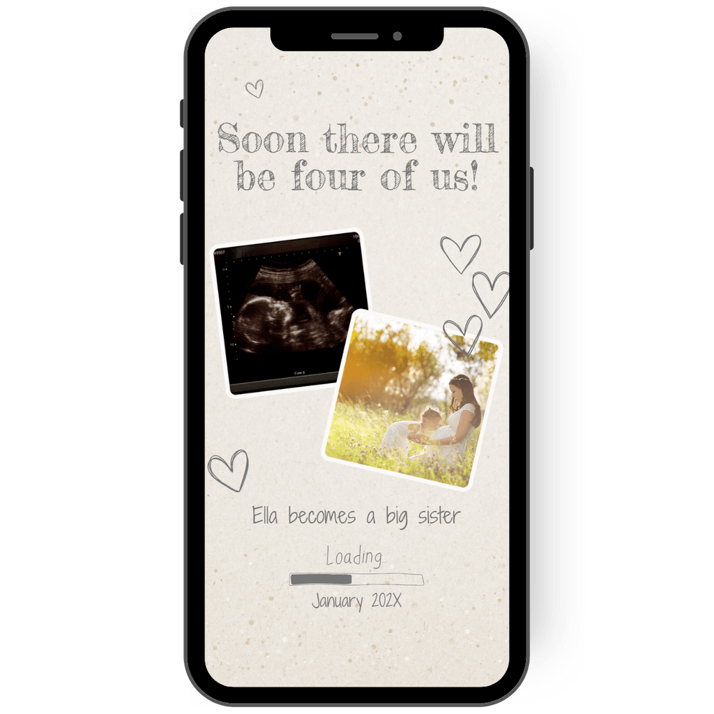 Beautiful card to announce a pregnancy with two photos and a kraft paper background.