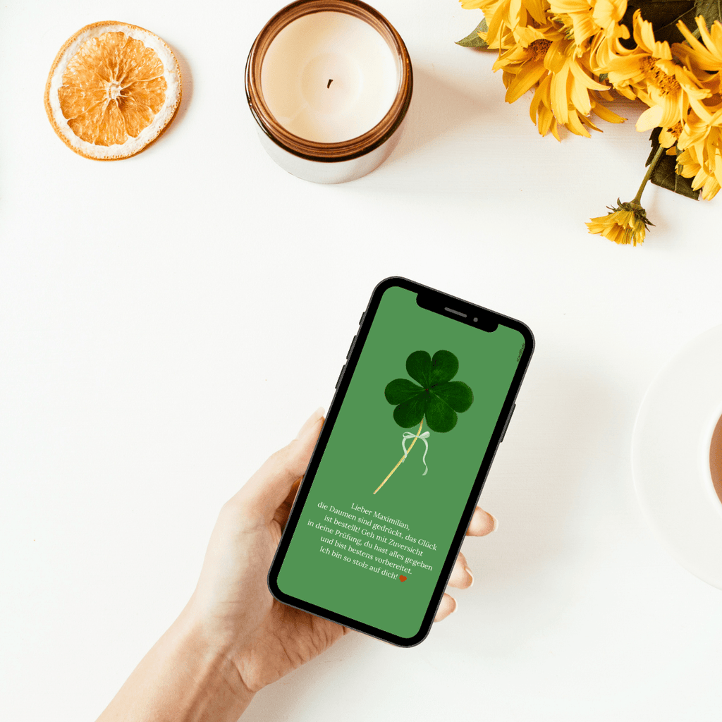 viel Glueck WhatsApp Karte mit Kleeblatt