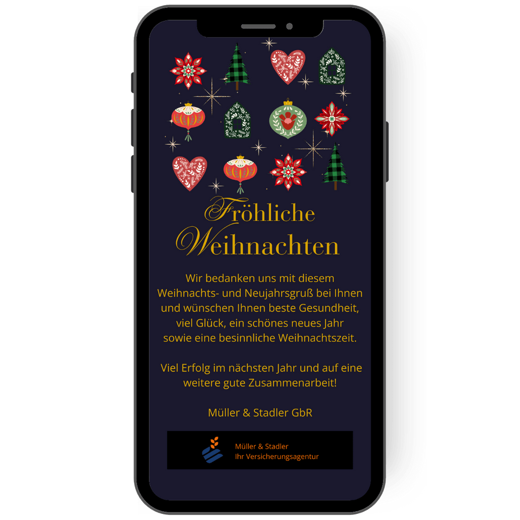Weihnachtskarte Business WhatsApp mit weihnachtlichem Muster in klassischen Farben