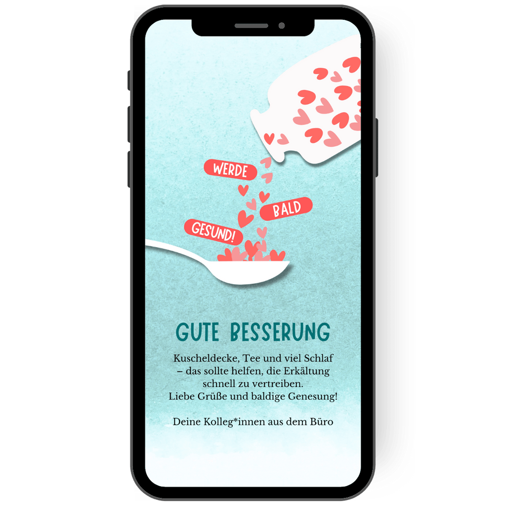 Tolle WhatsApp Gute Besserung Karte mit Herzmedizin