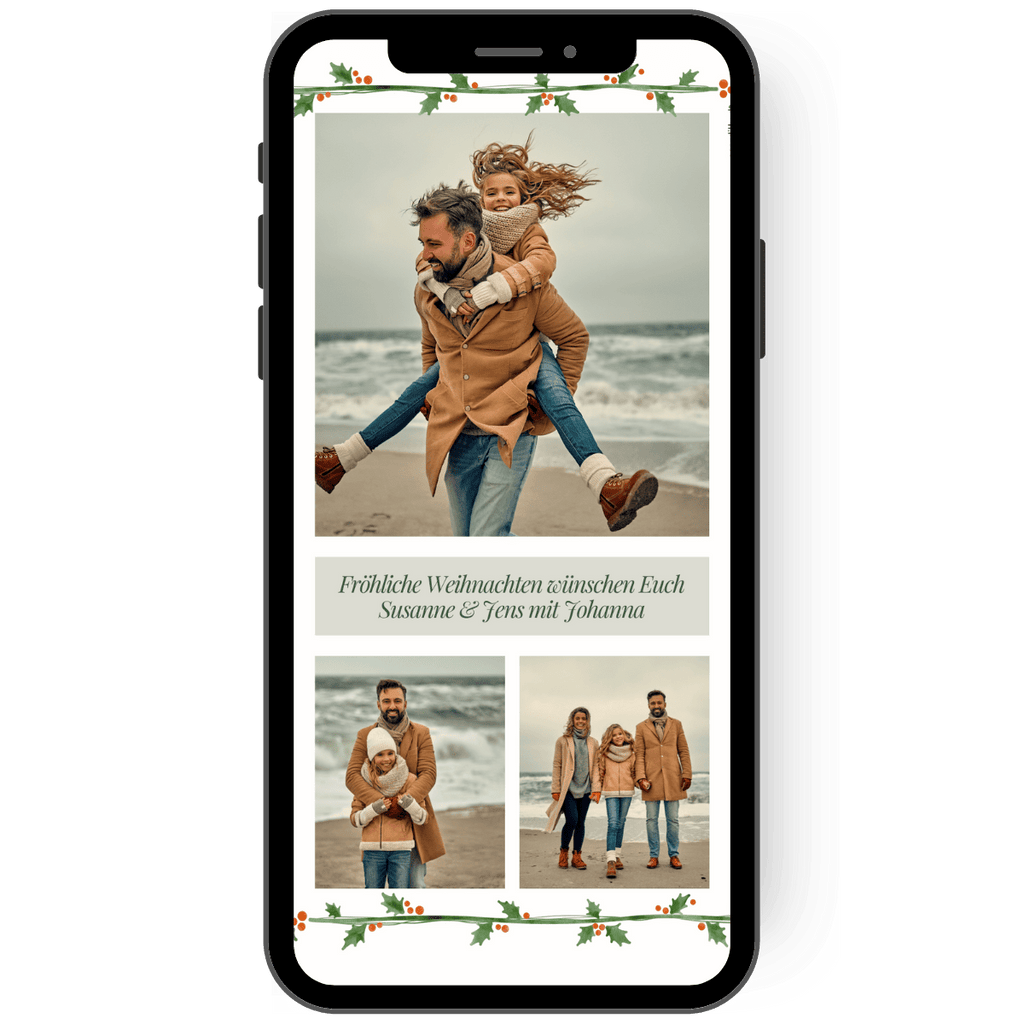 Edle WhatsApp Weihnachtskarte mit drei Fotos und einem Weihnachtsgruß