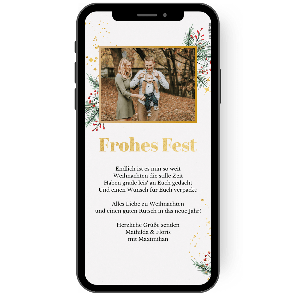Tolle edle Weihnachtskarte mit Foto. Papierlose Weihnachtskarte für WhatsApp mit Foto.
